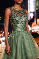Load image into Gallery viewer, Sparkly Dark Green Sequin Ruched A-Line Short Homecoming Dress