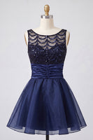Load image into Gallery viewer, Sparkly Dark Green Sequin Ruched A-Line Short Homecoming Dress
