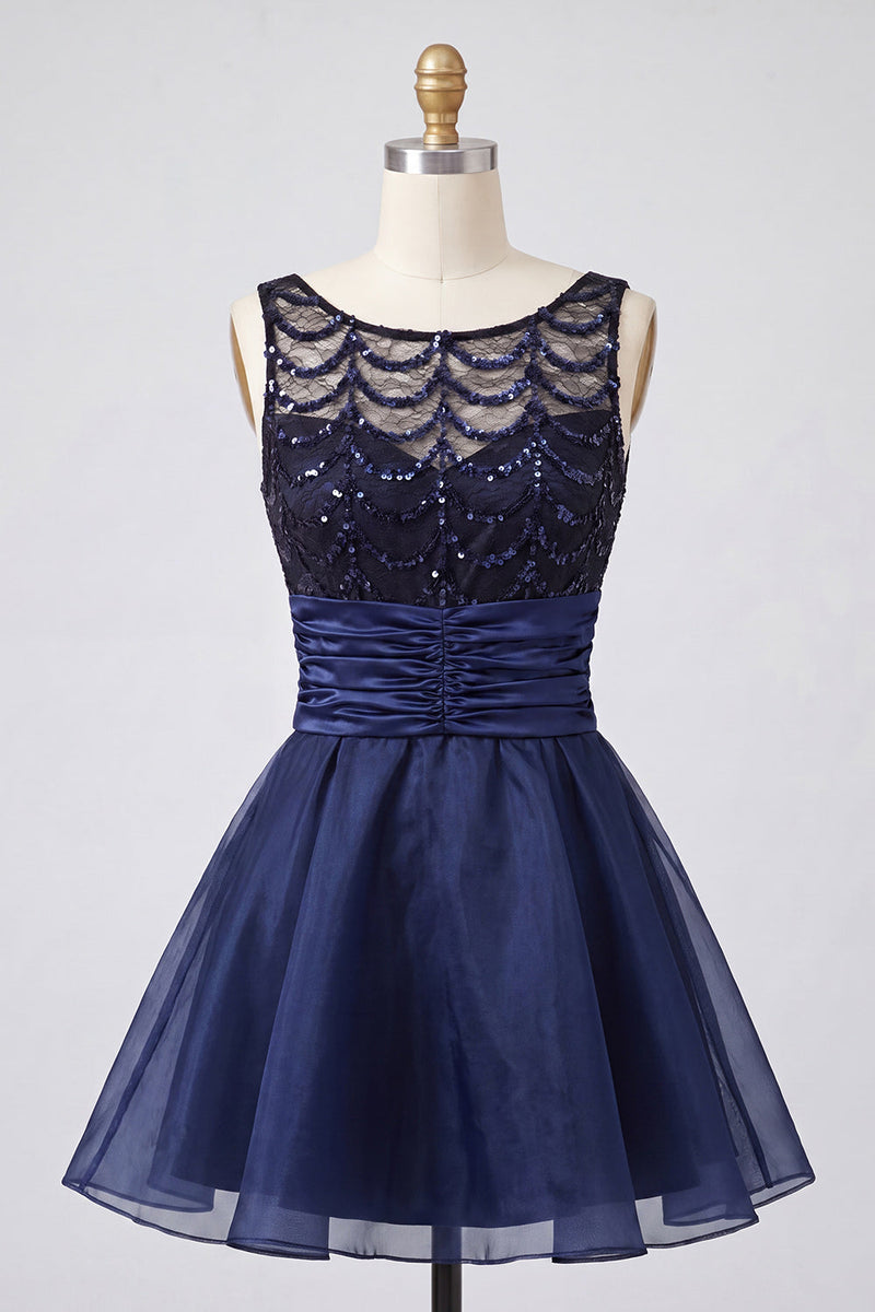 Load image into Gallery viewer, Sparkly Dark Green Sequin Ruched A-Line Short Homecoming Dress