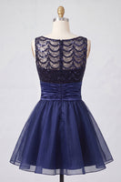 Load image into Gallery viewer, Sparkly Dark Green Sequin Ruched A-Line Short Homecoming Dress