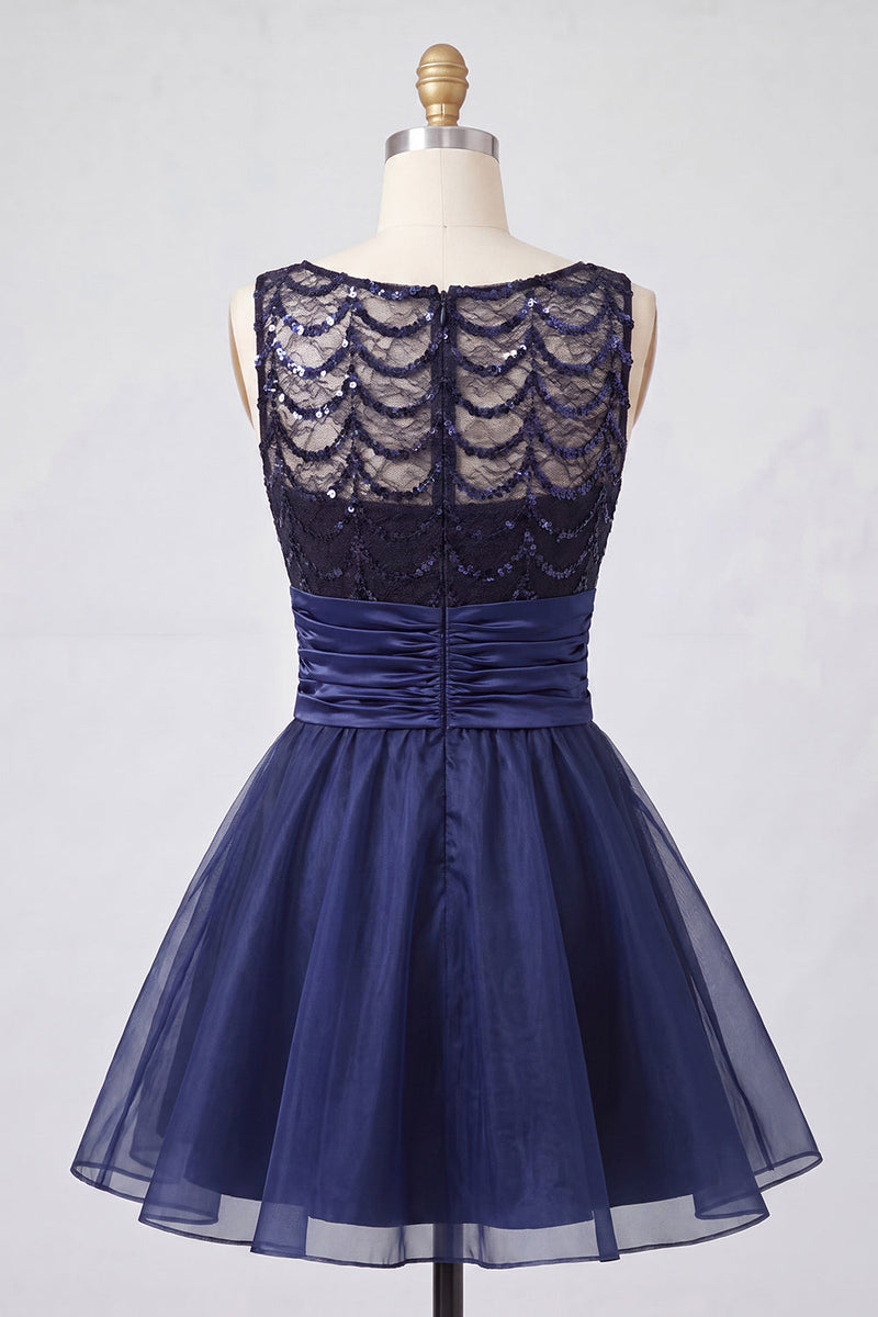 Load image into Gallery viewer, Sparkly Dark Green Sequin Ruched A-Line Short Homecoming Dress