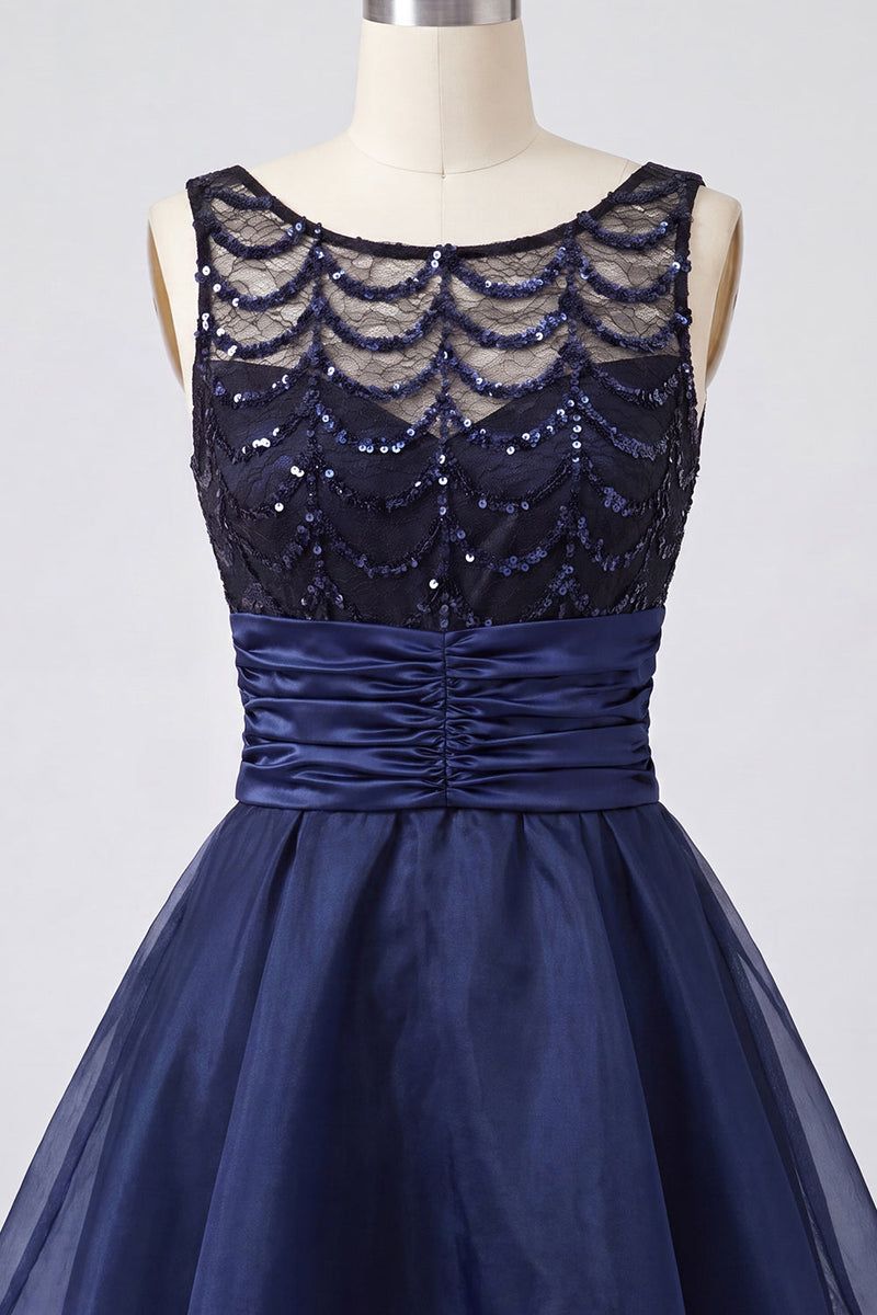 Load image into Gallery viewer, Sparkly Dark Green Sequin Ruched A-Line Short Homecoming Dress