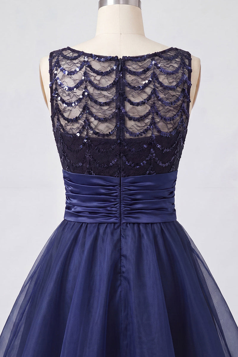 Load image into Gallery viewer, Sparkly Dark Green Sequin Ruched A-Line Short Homecoming Dress