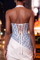 Load image into Gallery viewer, Sparkly Blue Sequin Tight Ruched Short Corset Homecoming Dress