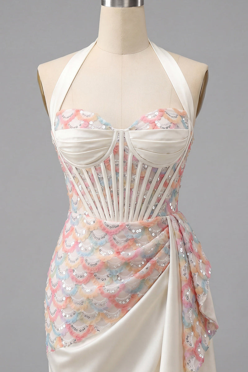 Load image into Gallery viewer, Sparkly Blue Sequin Tight Ruched Short Corset Homecoming Dress