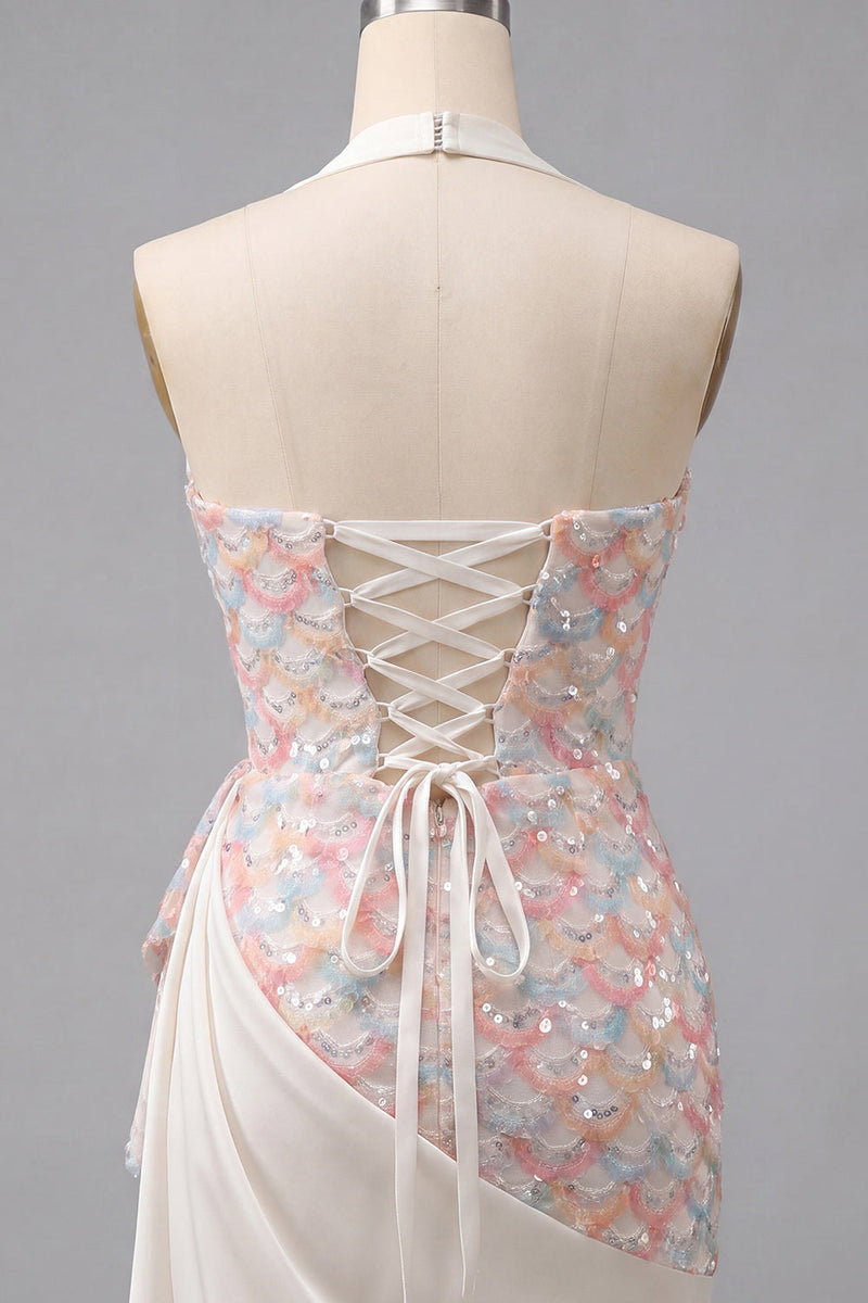 Load image into Gallery viewer, Sparkly Blue Sequin Tight Ruched Short Corset Homecoming Dress