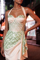 Load image into Gallery viewer, Sparkly Blue Sequin Tight Ruched Short Corset Homecoming Dress
