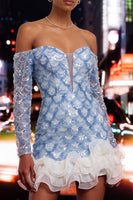 Load image into Gallery viewer, Sparkly Green Ruffled  Long Sleeves Tight Sequin Short Homecoming Dress