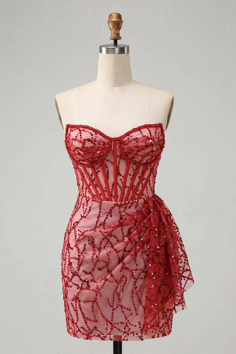 Load image into Gallery viewer, Silver Sparkly Sequin Ruched Tight Short Corset Homecoming Dress