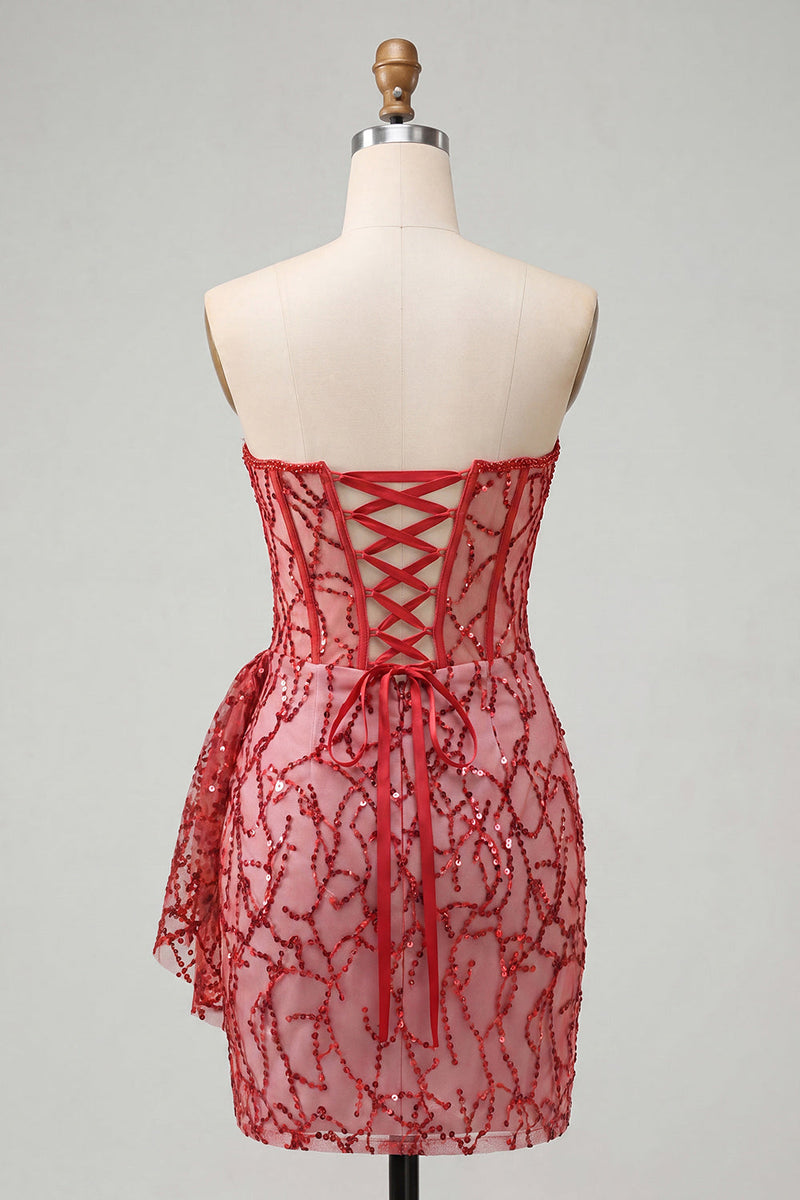 Load image into Gallery viewer, Silver Sparkly Sequin Ruched Tight Short Corset Homecoming Dress