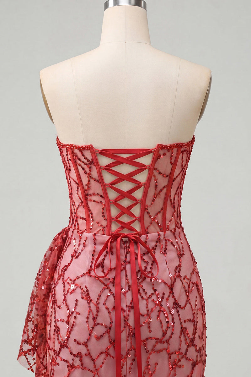 Load image into Gallery viewer, Silver Sparkly Sequin Ruched Tight Short Corset Homecoming Dress