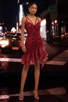 Load image into Gallery viewer, Hot Pink Ruffled Tight Short Homecoming Dress with 3D Flowers