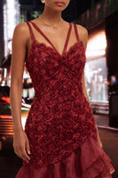 Load image into Gallery viewer, Hot Pink Ruffled Tight Short Homecoming Dress with 3D Flowers