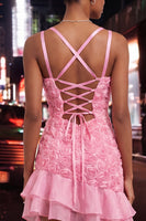 Load image into Gallery viewer, Hot Pink Ruffled Tight Short Homecoming Dress with 3D Flowers