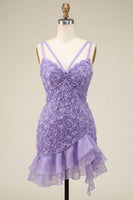 Load image into Gallery viewer, Hot Pink Ruffled Tight Short Homecoming Dress with 3D Flowers