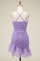 Load image into Gallery viewer, Hot Pink Ruffled Tight Short Homecoming Dress with 3D Flowers