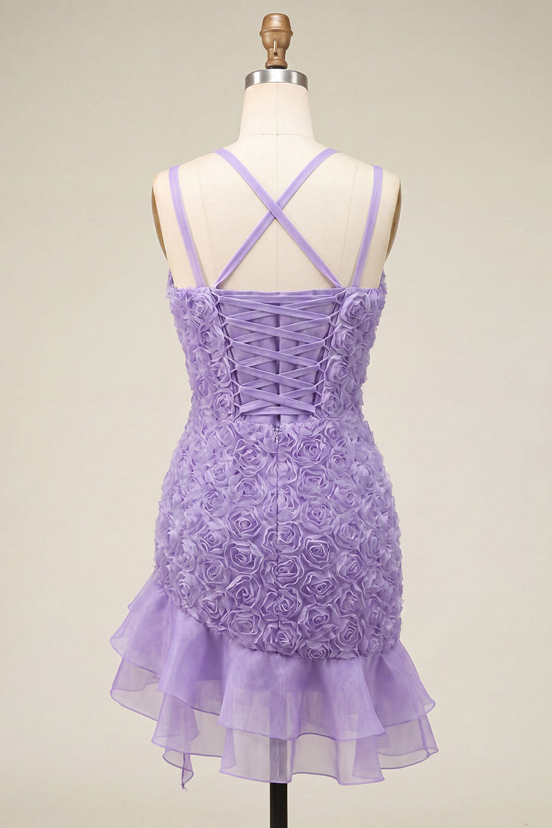 Load image into Gallery viewer, Hot Pink Ruffled Tight Short Homecoming Dress with 3D Flowers