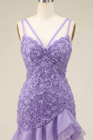 Load image into Gallery viewer, Hot Pink Ruffled Tight Short Homecoming Dress with 3D Flowers