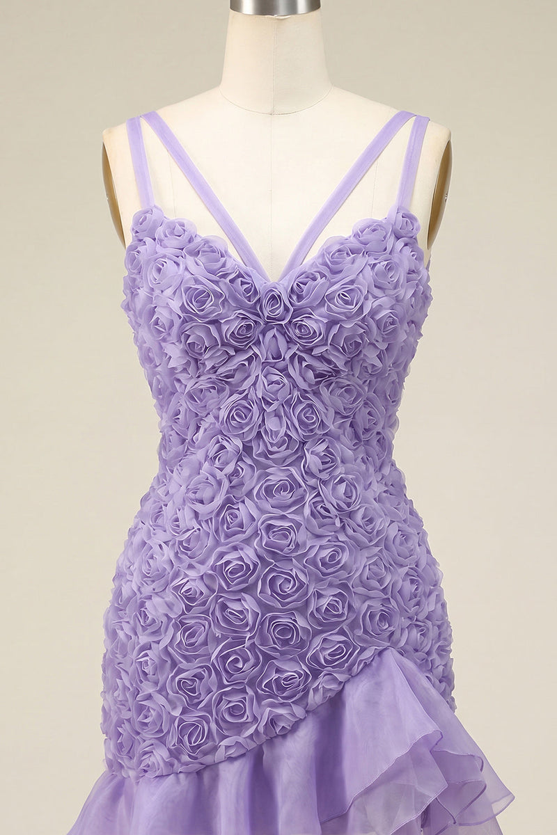 Load image into Gallery viewer, Hot Pink Ruffled Tight Short Homecoming Dress with 3D Flowers