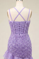 Load image into Gallery viewer, Hot Pink Ruffled Tight Short Homecoming Dress with 3D Flowers