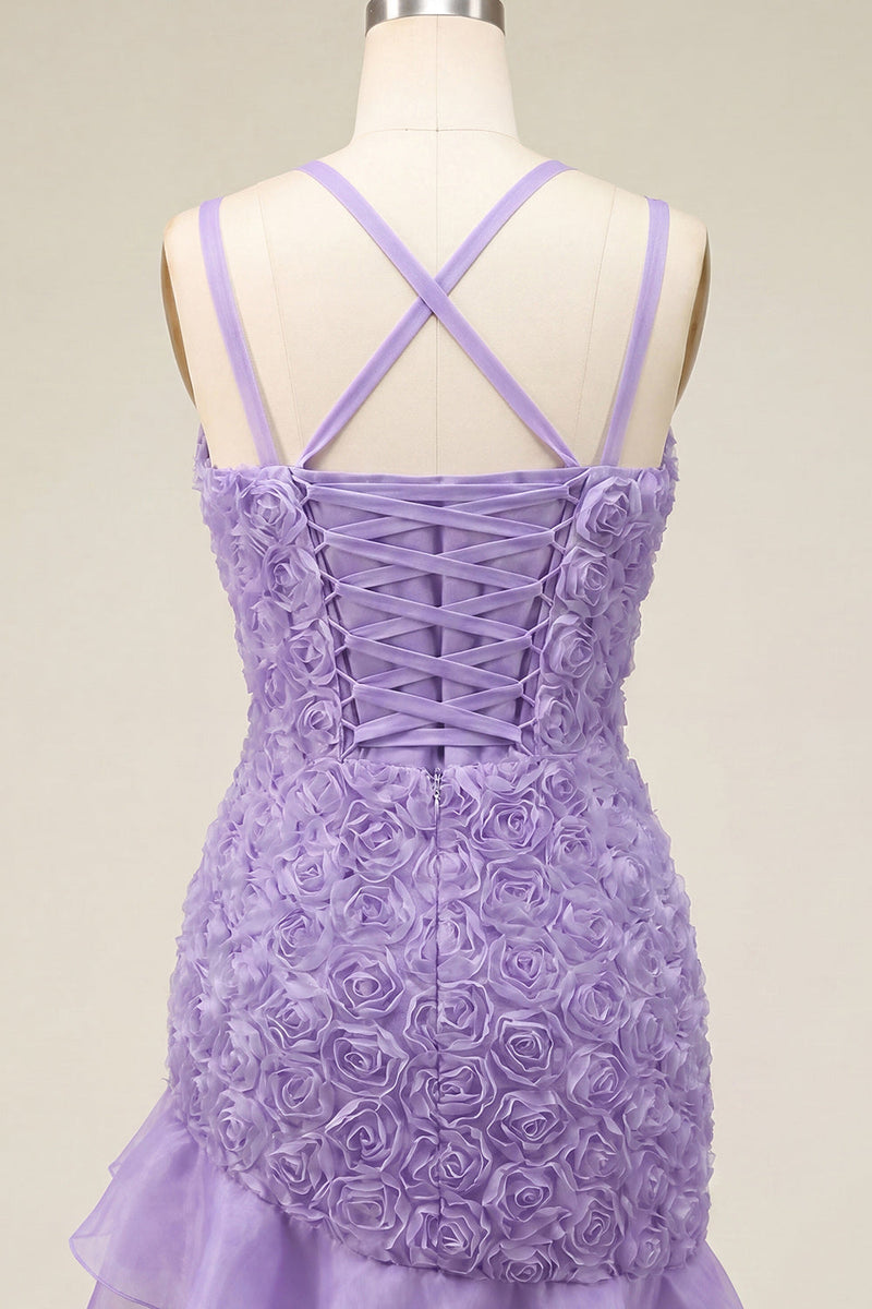 Load image into Gallery viewer, Hot Pink Ruffled Tight Short Homecoming Dress with 3D Flowers