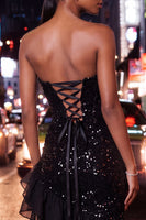 Load image into Gallery viewer, Sparkly Champagne Sequin Ruffled Ruched Tight Short Homecoming Dress