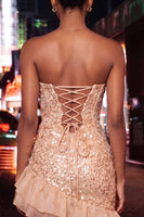 Load image into Gallery viewer, Sparkly Champagne Sequin Ruffled Ruched Tight Short Homecoming Dress
