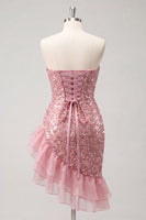 Load image into Gallery viewer, Sparkly Champagne Sequin Ruffled Ruched Tight Short Homecoming Dress