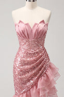 Load image into Gallery viewer, Sparkly Champagne Sequin Ruffled Ruched Tight Short Homecoming Dress