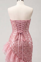 Load image into Gallery viewer, Sparkly Champagne Sequin Ruffled Ruched Tight Short Homecoming Dress