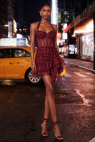 Load image into Gallery viewer, Floral Hot Pink Ruffled Tight Short Corset Homecoming Dress