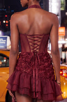 Load image into Gallery viewer, Floral Hot Pink Ruffled Tight Short Corset Homecoming Dress