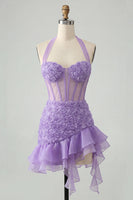Load image into Gallery viewer, Floral Hot Pink Ruffled Tight Short Corset Homecoming Dress