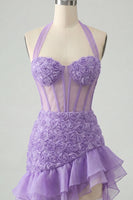Load image into Gallery viewer, Floral Hot Pink Ruffled Tight Short Corset Homecoming Dress