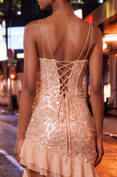 Load image into Gallery viewer, Sparkly Sequin Black Tight Corset Short Homecoming Dress with Ruffles