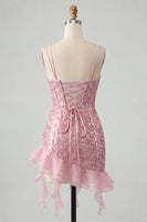 Load image into Gallery viewer, Sparkly Sequin Black Tight Corset Short Homecoming Dress with Ruffles