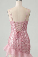 Load image into Gallery viewer, Sparkly Sequin Black Tight Corset Short Homecoming Dress with Ruffles