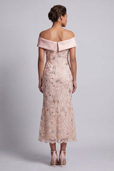 Sparkly Blush Floral Mermaid Sequin Long Mother of the Bride Dress