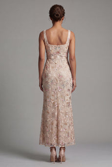 Sparkly Blush Sequin Floral Long Mermaid Mother of the Bride Dress