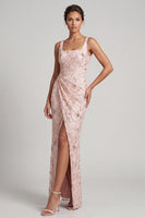 Load image into Gallery viewer, Floral Sparkly Blush Mermaid Sequin Long Mother of the Bride Dress with Slit