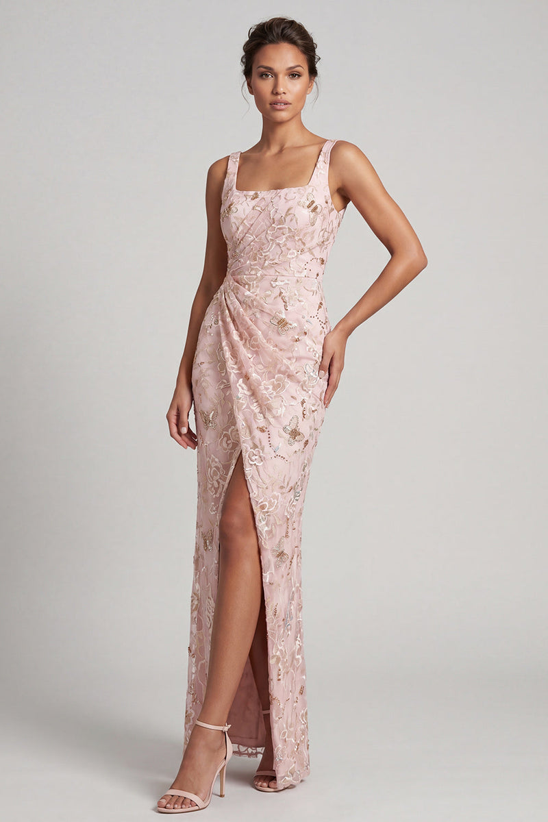 Load image into Gallery viewer, Floral Sparkly Blush Mermaid Sequin Long Mother of the Bride Dress with Slit