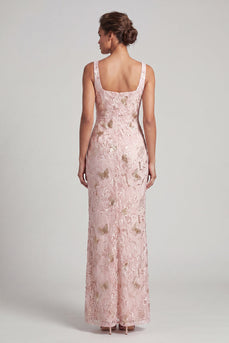 Floral Sparkly Blush Mermaid Sequin Long Mother of the Bride Dress with Slit