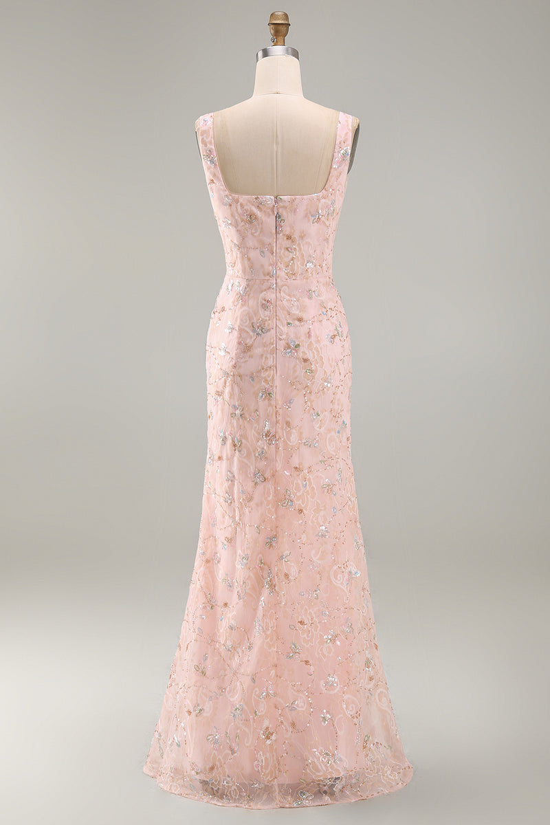 Load image into Gallery viewer, Floral Sparkly Blush Mermaid Sequin Long Mother of the Bride Dress with Slit