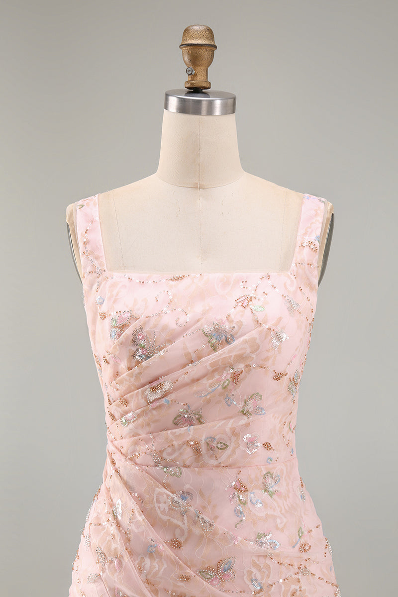 Load image into Gallery viewer, Floral Sparkly Blush Mermaid Sequin Long Mother of the Bride Dress with Slit