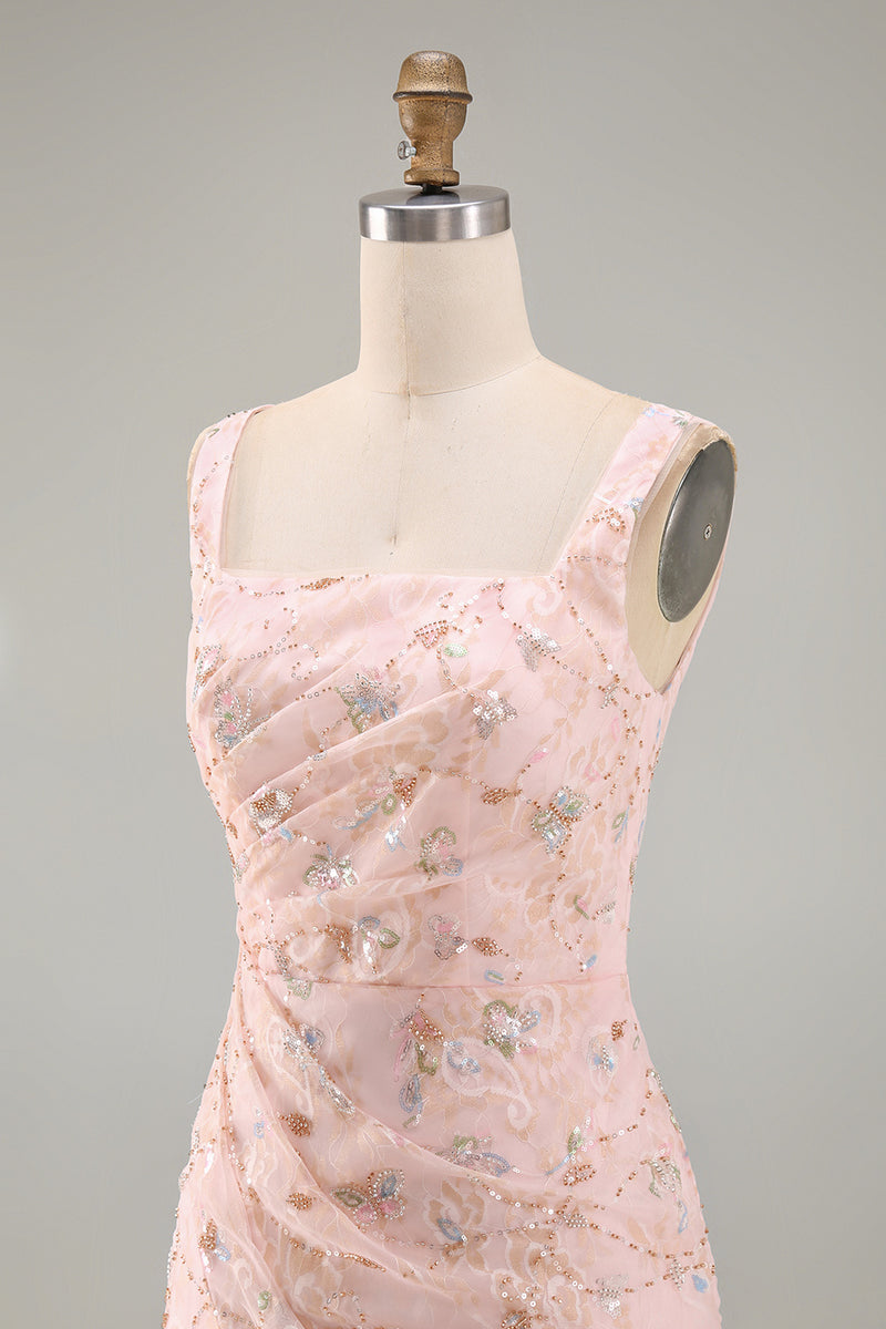 Load image into Gallery viewer, Floral Sparkly Blush Mermaid Sequin Long Mother of the Bride Dress with Slit