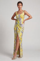 Load image into Gallery viewer, Floral Sparkly Blush Mermaid Sequin Long Mother of the Bride Dress with Slit