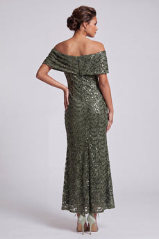 Sparkly Olive Mermaid Sequin Long Mother of the Bride Dress