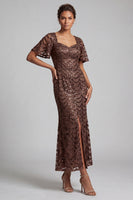 Load image into Gallery viewer, Sparkly Olive Short Sleeves Mermaid Sequin Long Mother of the Bride Dress