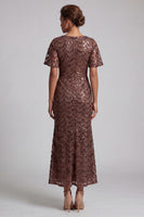 Load image into Gallery viewer, Sparkly Olive Short Sleeves Mermaid Sequin Long Mother of the Bride Dress