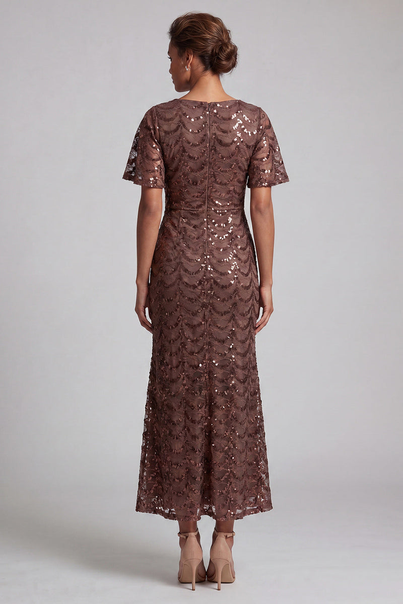 Load image into Gallery viewer, Sparkly Olive Short Sleeves Mermaid Sequin Long Mother of the Bride Dress